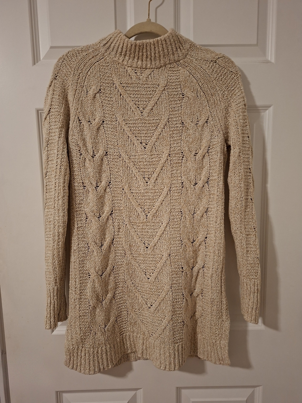 Old Navy Cable Knit Mock Neck Tunic Sweater Oatmeal Heather, Size S